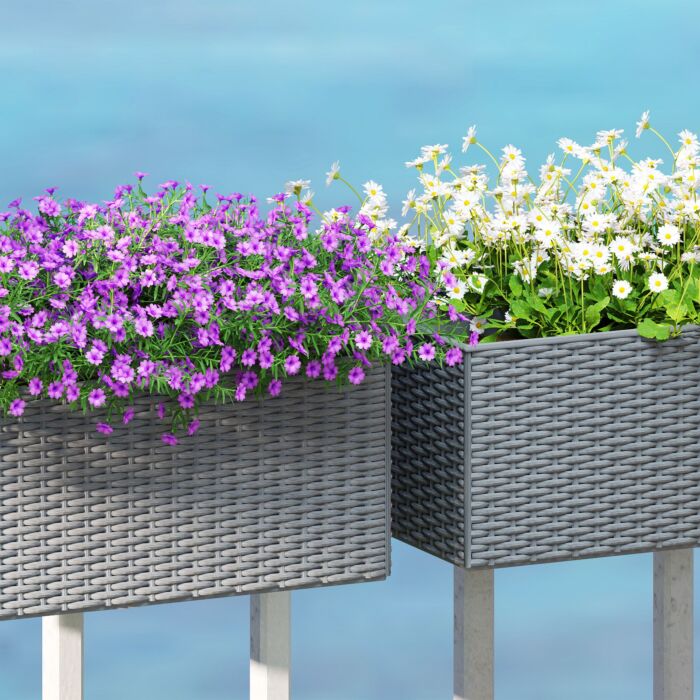 Outsunny Set Of Two Rattan-effect Planters - Grey