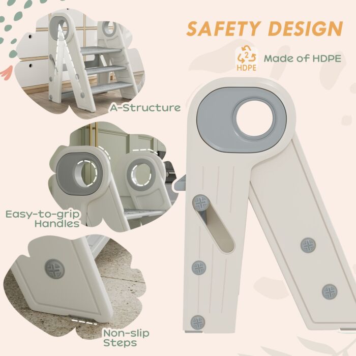Aiyaplay Foldable & Adjustable Toddler Tower With Handle, Non-slip, Grey