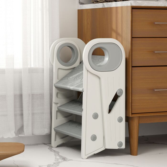 Aiyaplay Foldable & Adjustable Toddler Tower With Handle, Non-slip, Grey