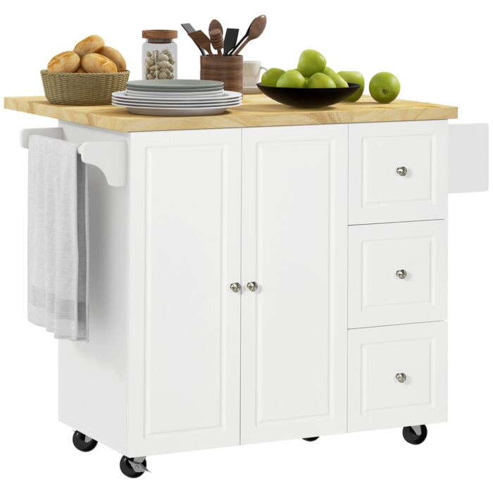Homcom Drop-leaf Kitchen Island On Wheels Utility Storage Cart With Drawers & Cabinet For Kitchen, Dining &