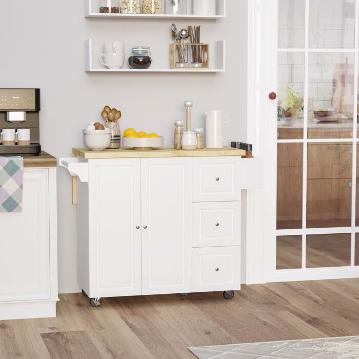 Homcom Drop-leaf Kitchen Island On Wheels Utility Storage Cart With Drawers & Cabinet For Kitchen, Dining &