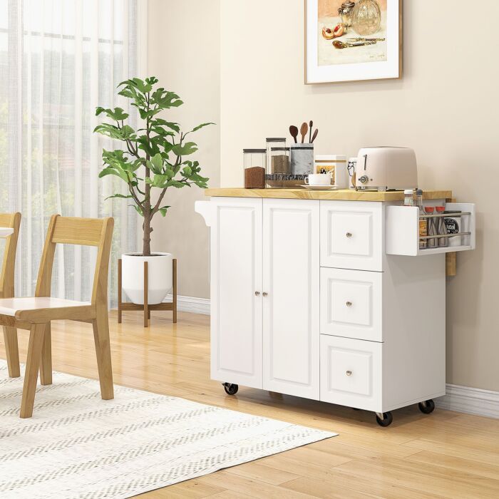 Homcom Drop-leaf Kitchen Island On Wheels Utility Storage Cart With Drawers & Cabinet For Kitchen, Dining &
