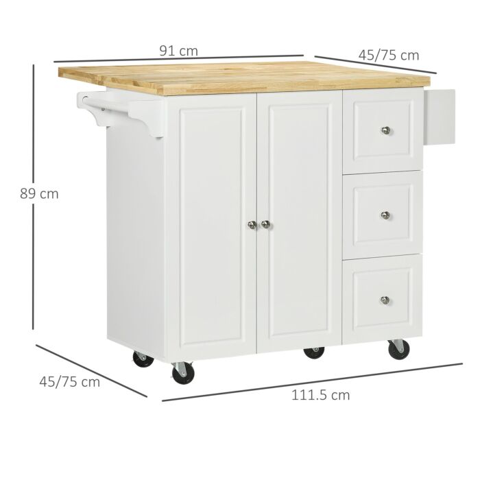 Homcom Drop-leaf Kitchen Island On Wheels Utility Storage Cart With Drawers & Cabinet For Kitchen, Dining &
