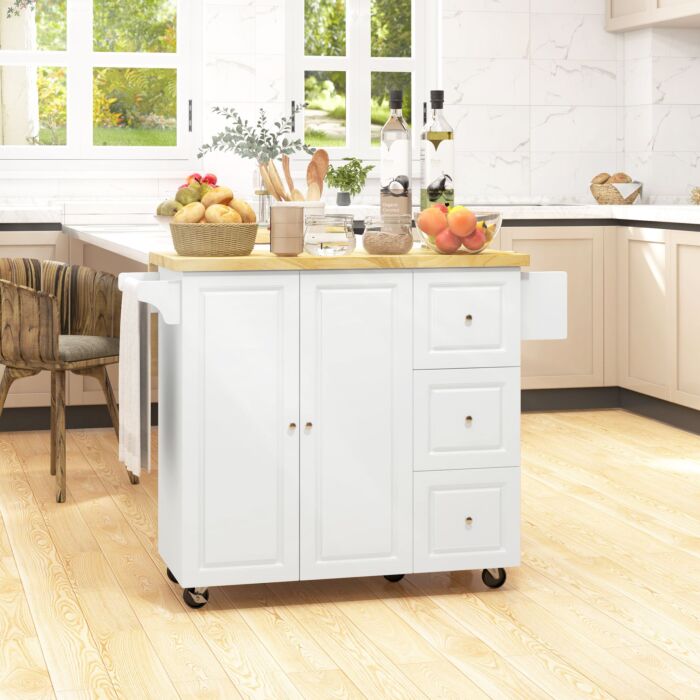 Homcom Drop-leaf Kitchen Island On Wheels Utility Storage Cart With Drawers & Cabinet For Kitchen, Dining &