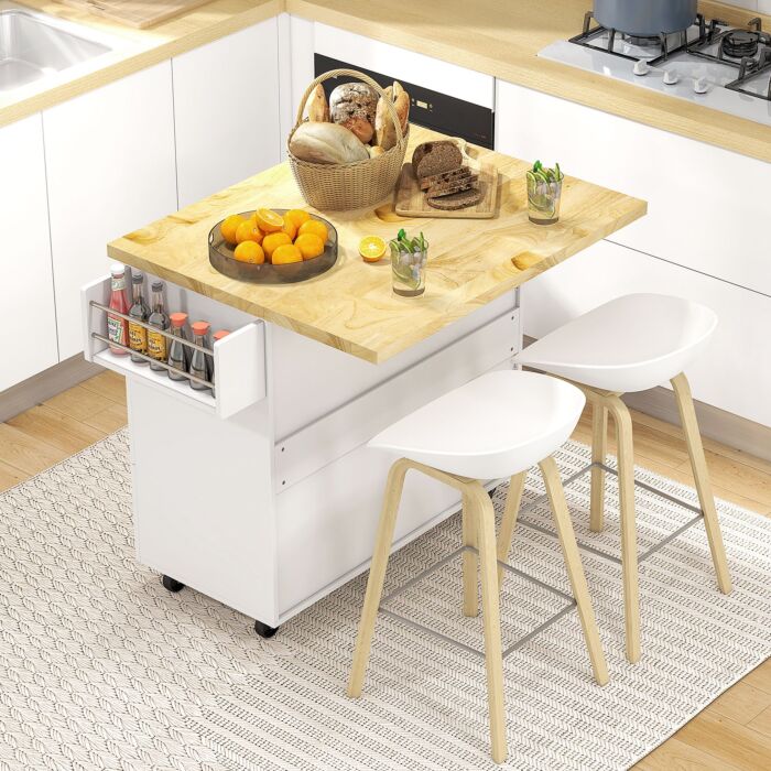 Homcom Drop-leaf Kitchen Island On Wheels Utility Storage Cart With Drawers & Cabinet For Kitchen, Dining &