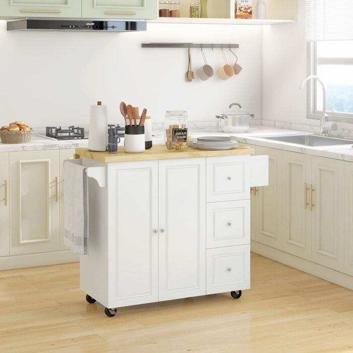 Homcom Drop-leaf Kitchen Island On Wheels Utility Storage Cart With Drawers & Cabinet For Kitchen, Dining &