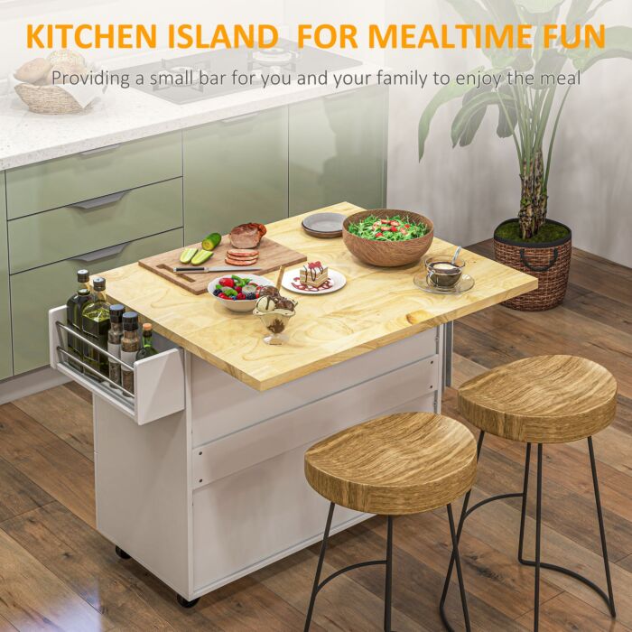 Homcom Drop-leaf Kitchen Island On Wheels Utility Storage Cart With Drawers & Cabinet For Kitchen, Dining &