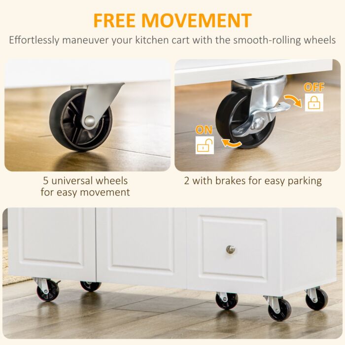 Homcom Drop-leaf Kitchen Island On Wheels Utility Storage Cart With Drawers & Cabinet For Kitchen, Dining &
