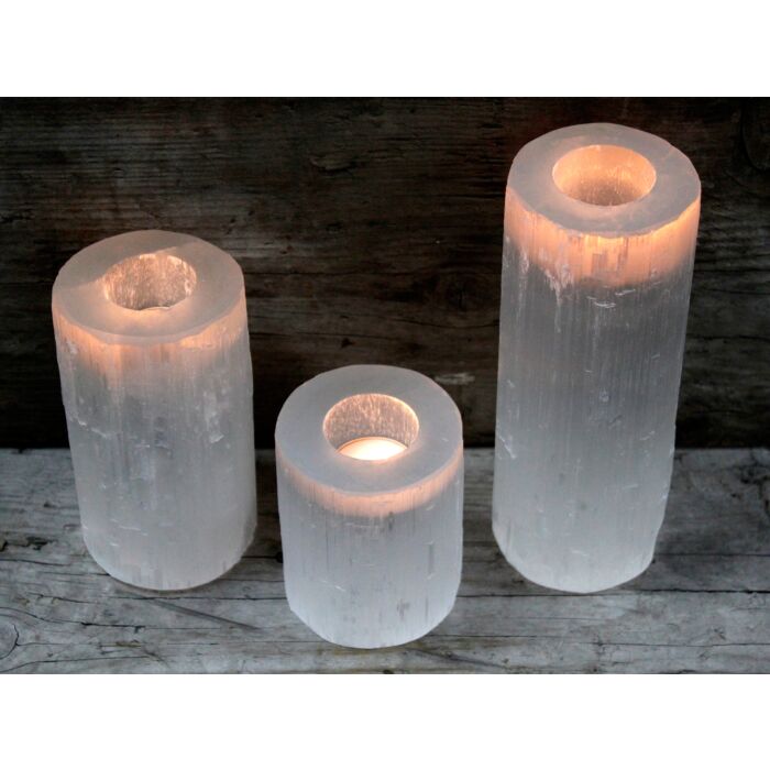 Selenite Cylinder Candle Holder - 15 Cm