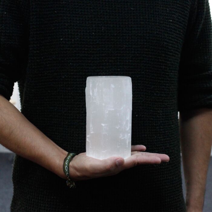 Selenite Cylinder Candle Holder - 15 Cm