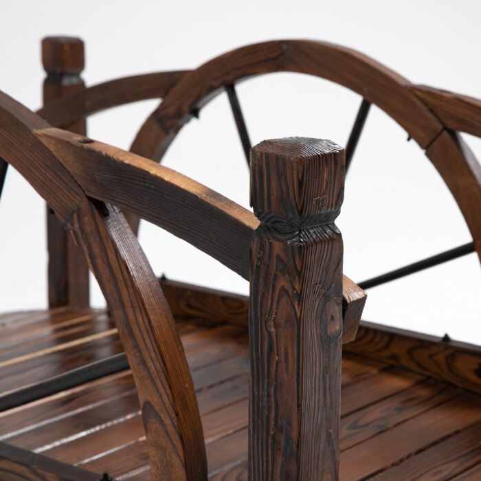 Outsunny Wooden Garden Bridge Decorative Arc Footbridge With Safety Guardrail Outdoor Lawn Pond Bridge Walkway Stained Wood