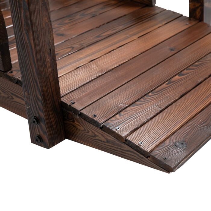 Outsunny Wooden Garden Bridge Decorative Arc Footbridge With Safety Guardrail Outdoor Lawn Pond Bridge Walkway Stained Wood