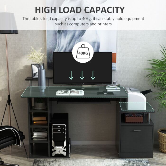 Homcom Computer Desk Pc Workstation With Drawer Shelves Cpu Storage Rack Home Office Furniture (black)