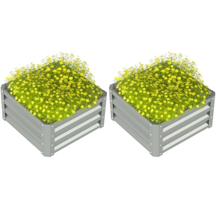 Outsunny Set Of Two 60 X 60cm Steel Planter Boxes - Light Grey