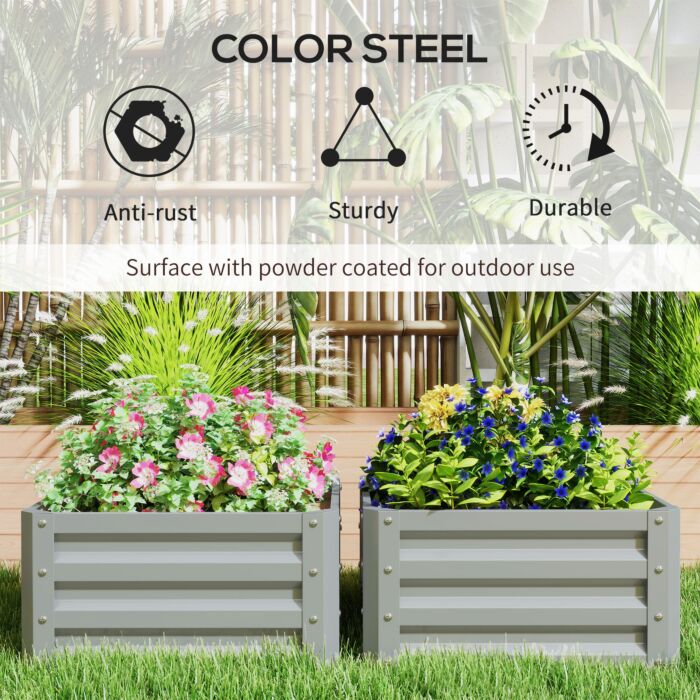 Outsunny Set Of Two 60 X 60cm Steel Planter Boxes - Light Grey