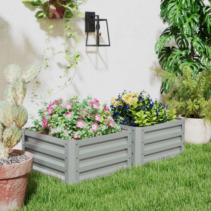 Outsunny Set Of Two 60 X 60cm Steel Planter Boxes - Light Grey
