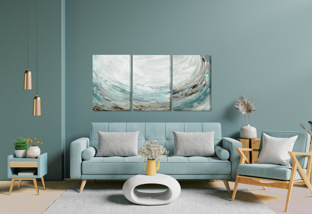 Rhythmic Waters Triptych I By Tom Reeves - Wrapped Canvas