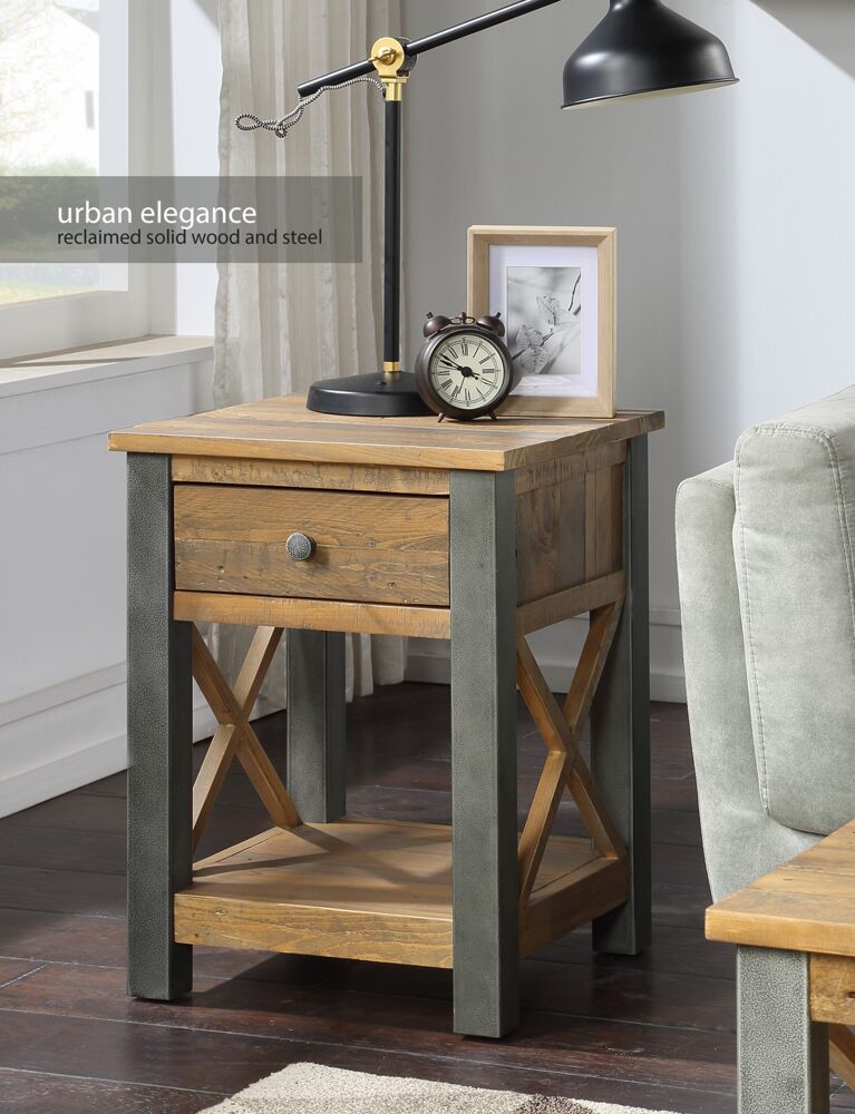 Urban Elegance - Reclaimed Lamp Table With Drawer