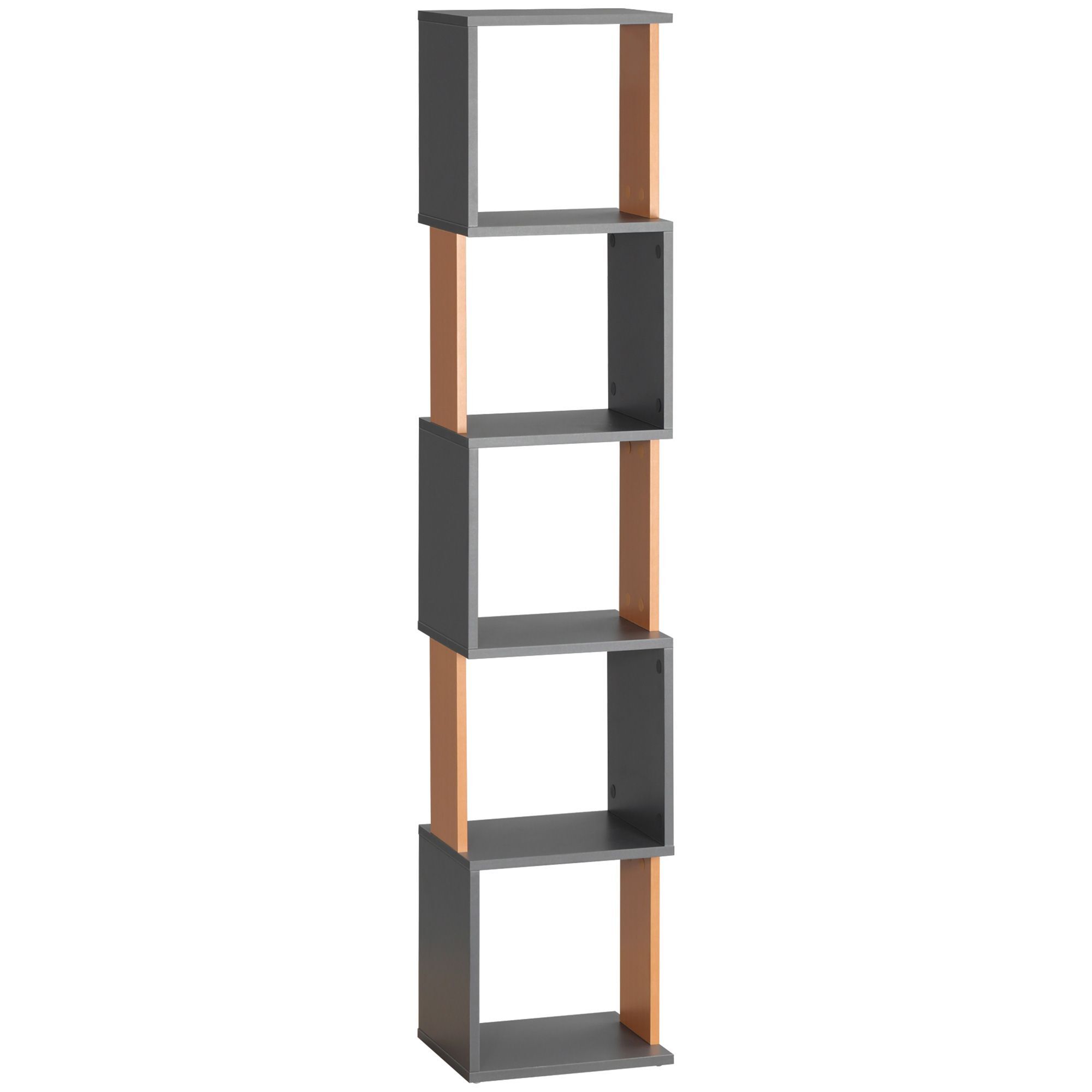Homcom Modern 5-tier Bookshelf, Freestanding Bookcase Storage Shelving For Living Room Home Office Study, Dark Grey