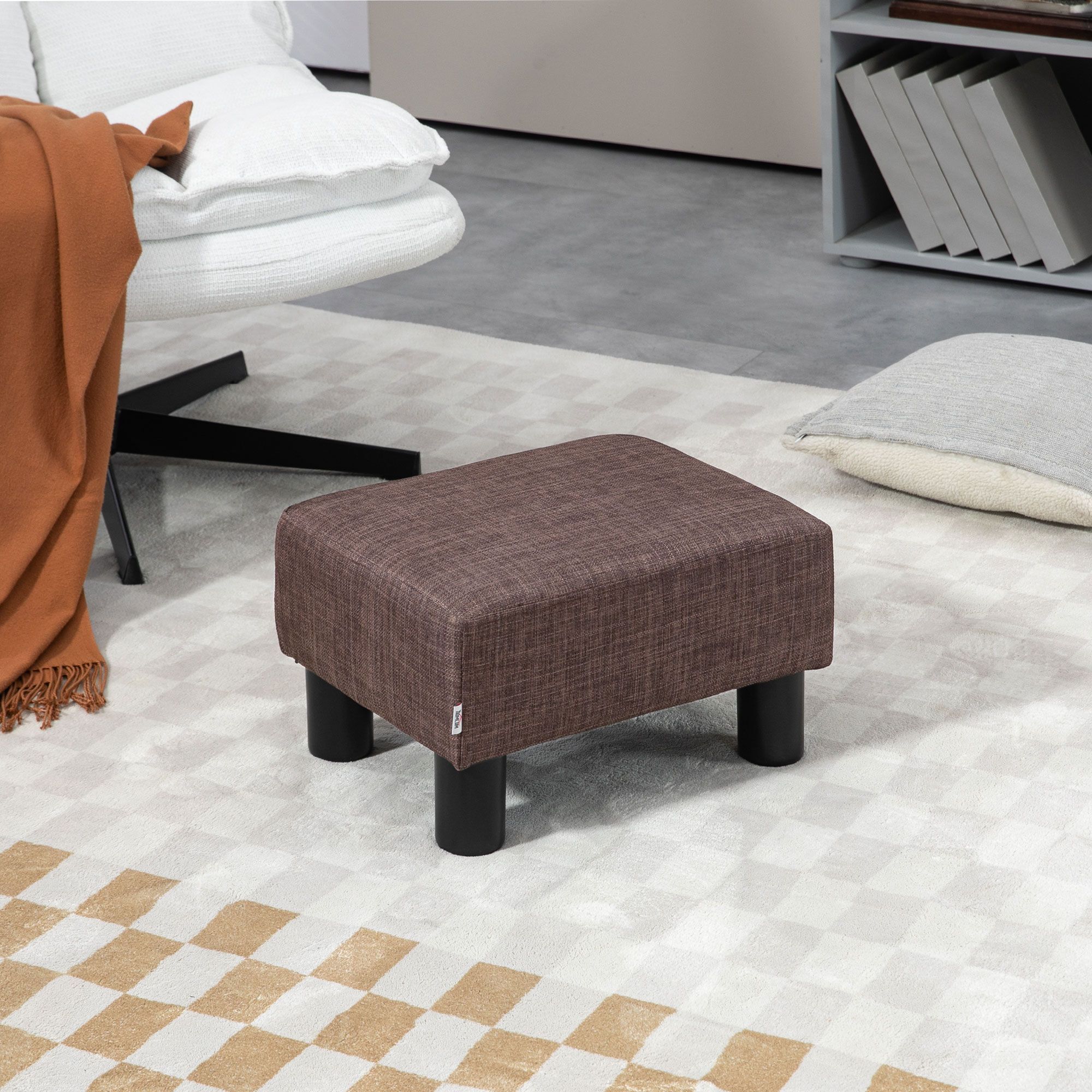 Homcom Linen Fabric Footstool Ottoman Cube With 4 Plastic Legs