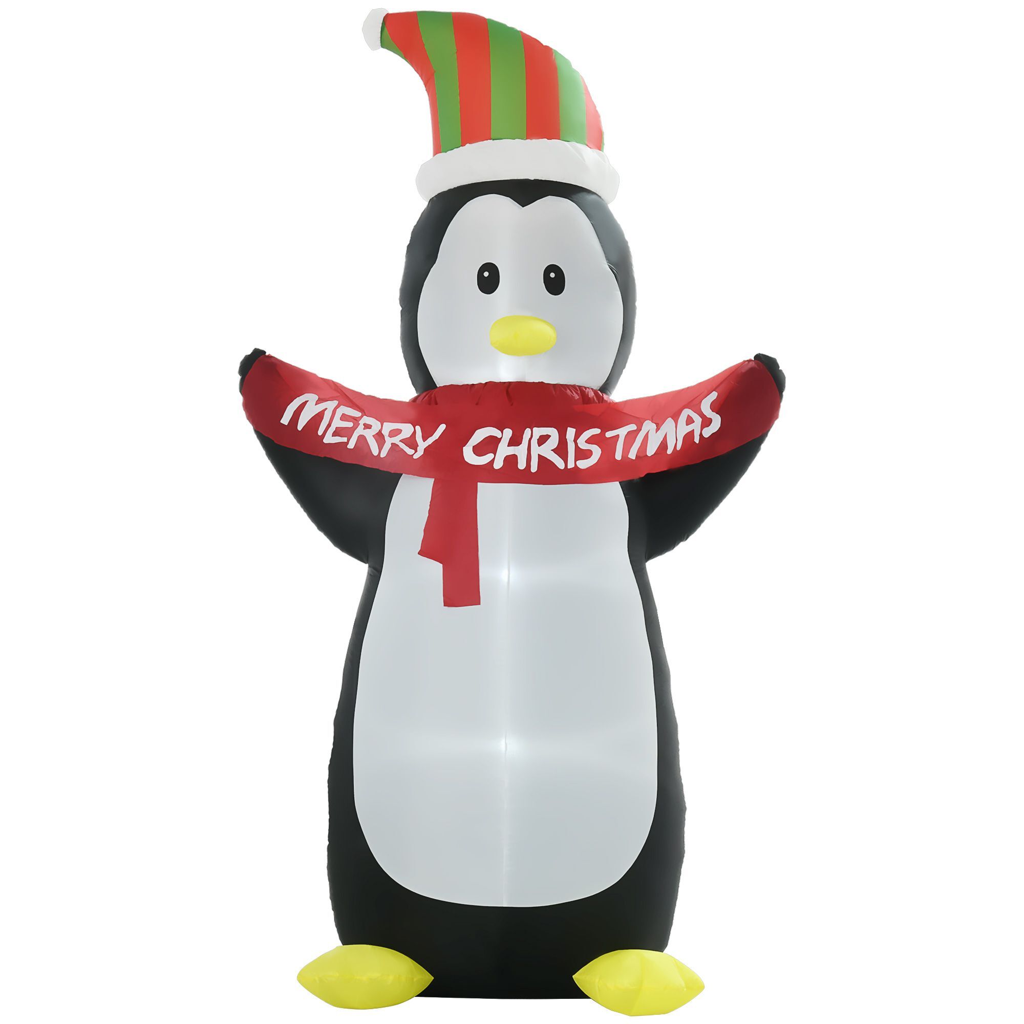Homcom 8ft Inflatable Penguin Holding Merry Christmas Banner Holiday Yard Decoration With Led Lights, Lawn Blow Up Decor