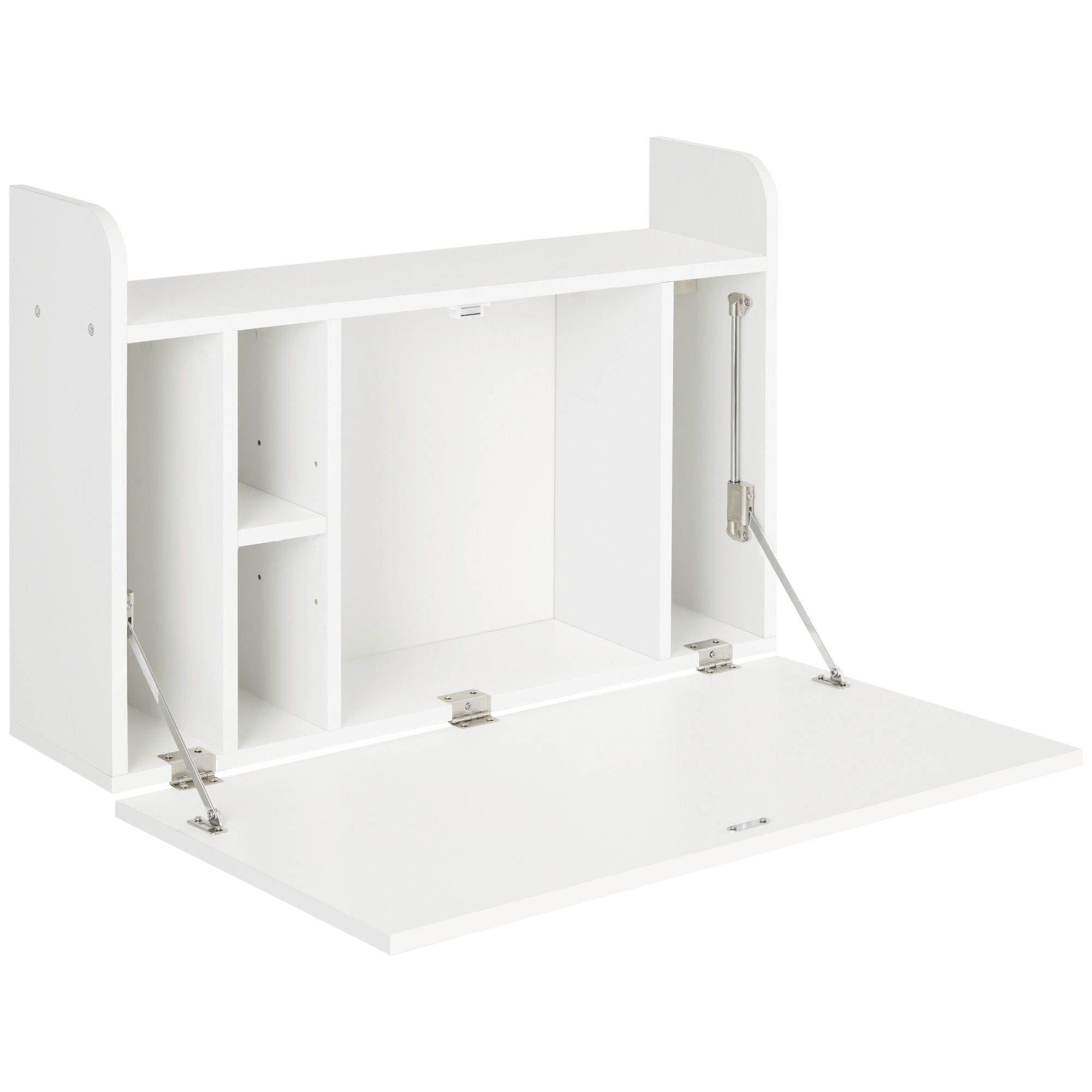 Homcom Wall Mounted Table, Drop Leaf Floating Laptop Desk With Space Saving Storage Compartments For Home, Office And Study, White