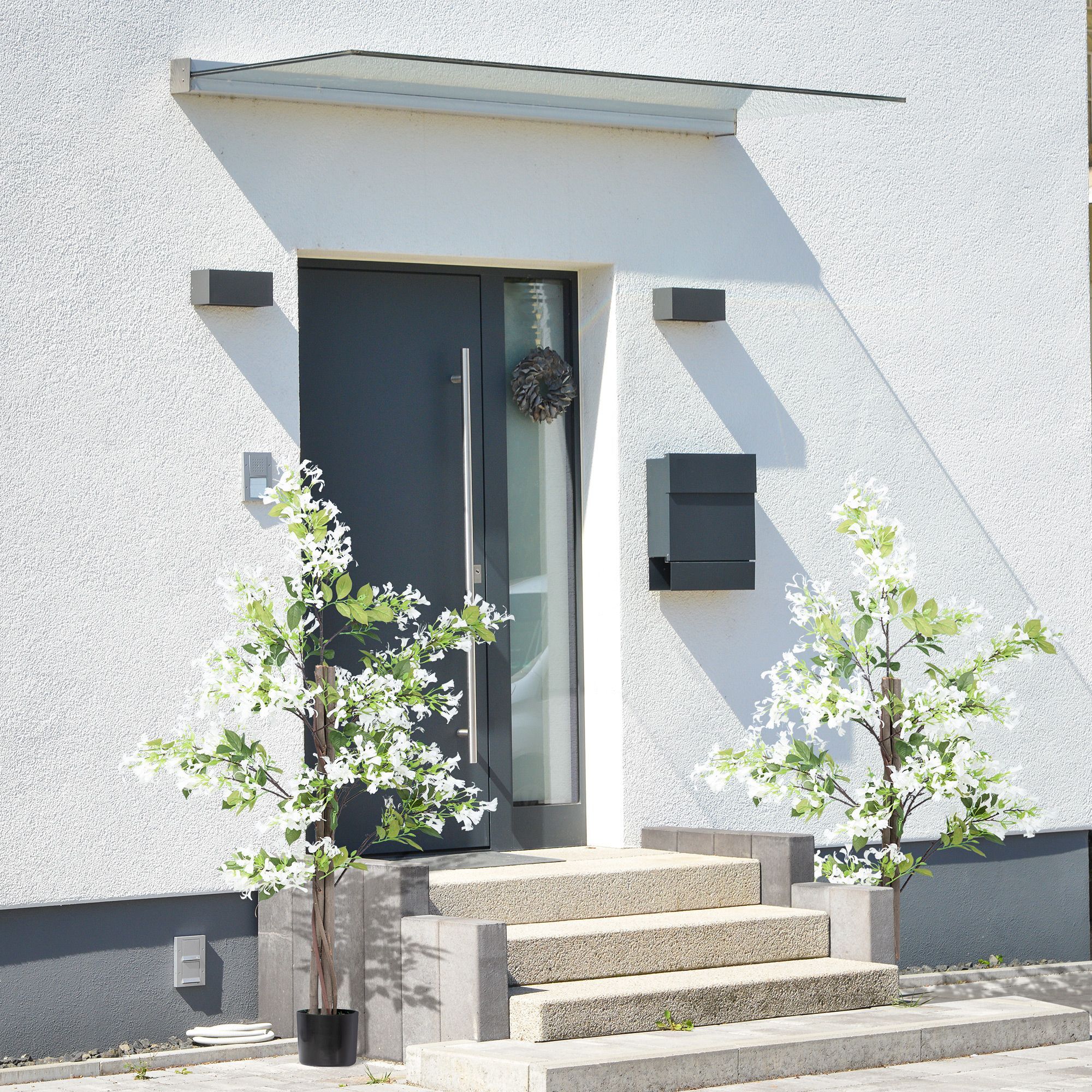 Homcom Artificial Plants Honeysuckle Flower In Pot Fake Plants With Curved Boots For Indoor Outdoor 15x15x150cm Set Of 2 White
