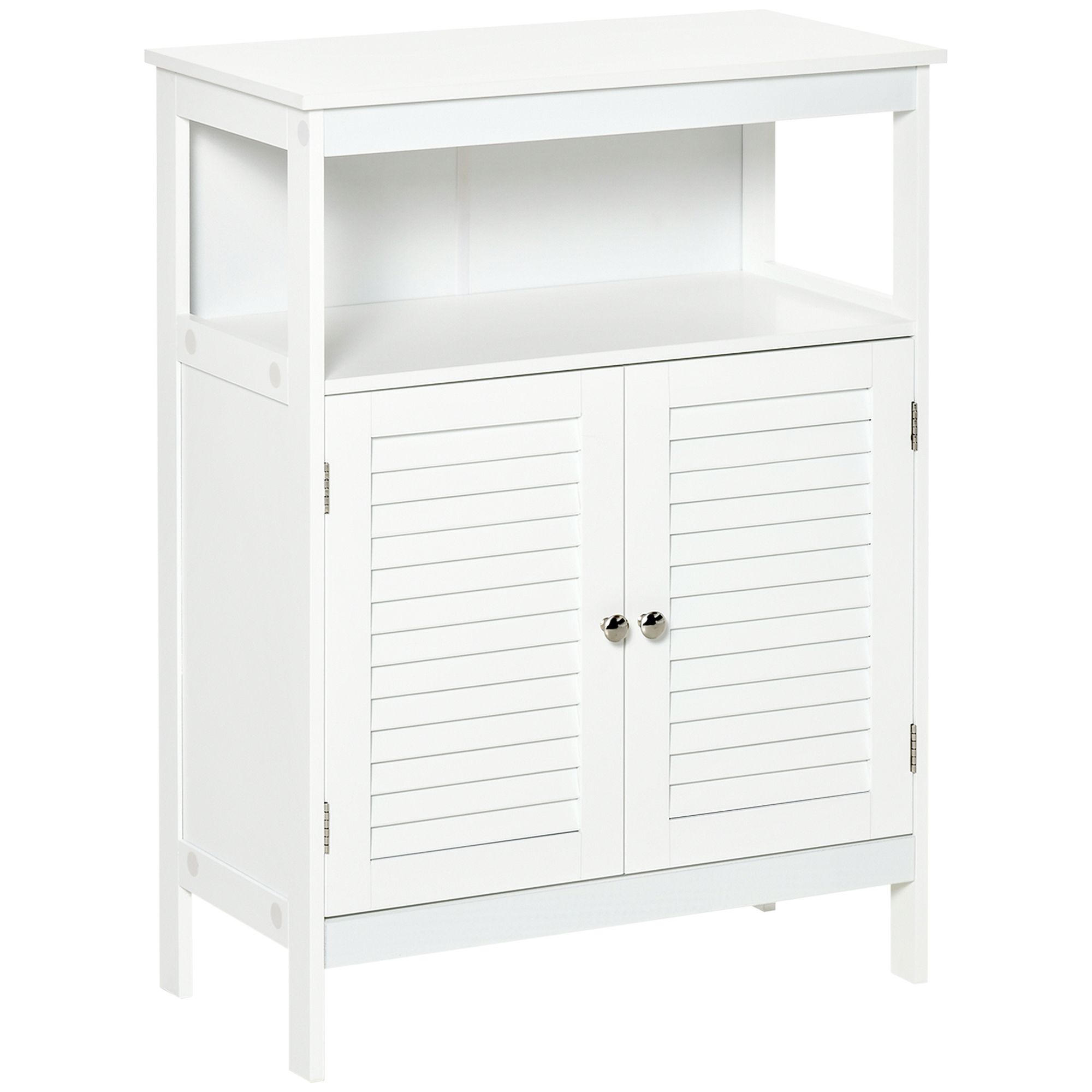 Kleankin Freestanding Bathroom Storage Cabinet Organizer Cupboard With Double Shutter Doors Wooden Furniture White