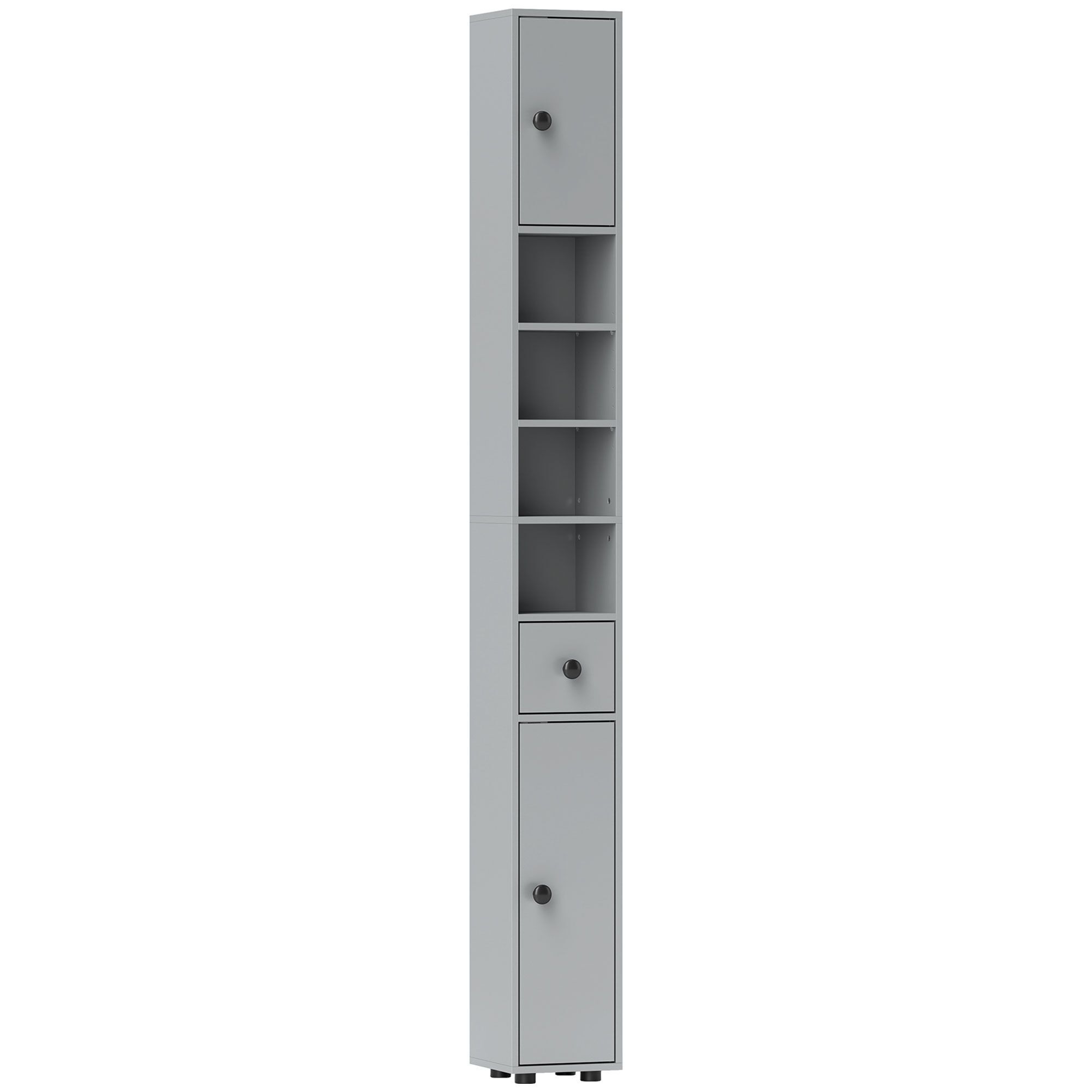 Kleankin 180cm Slim Bathroom Cabinet, With Drawer, Shelves And Cupboards - Grey