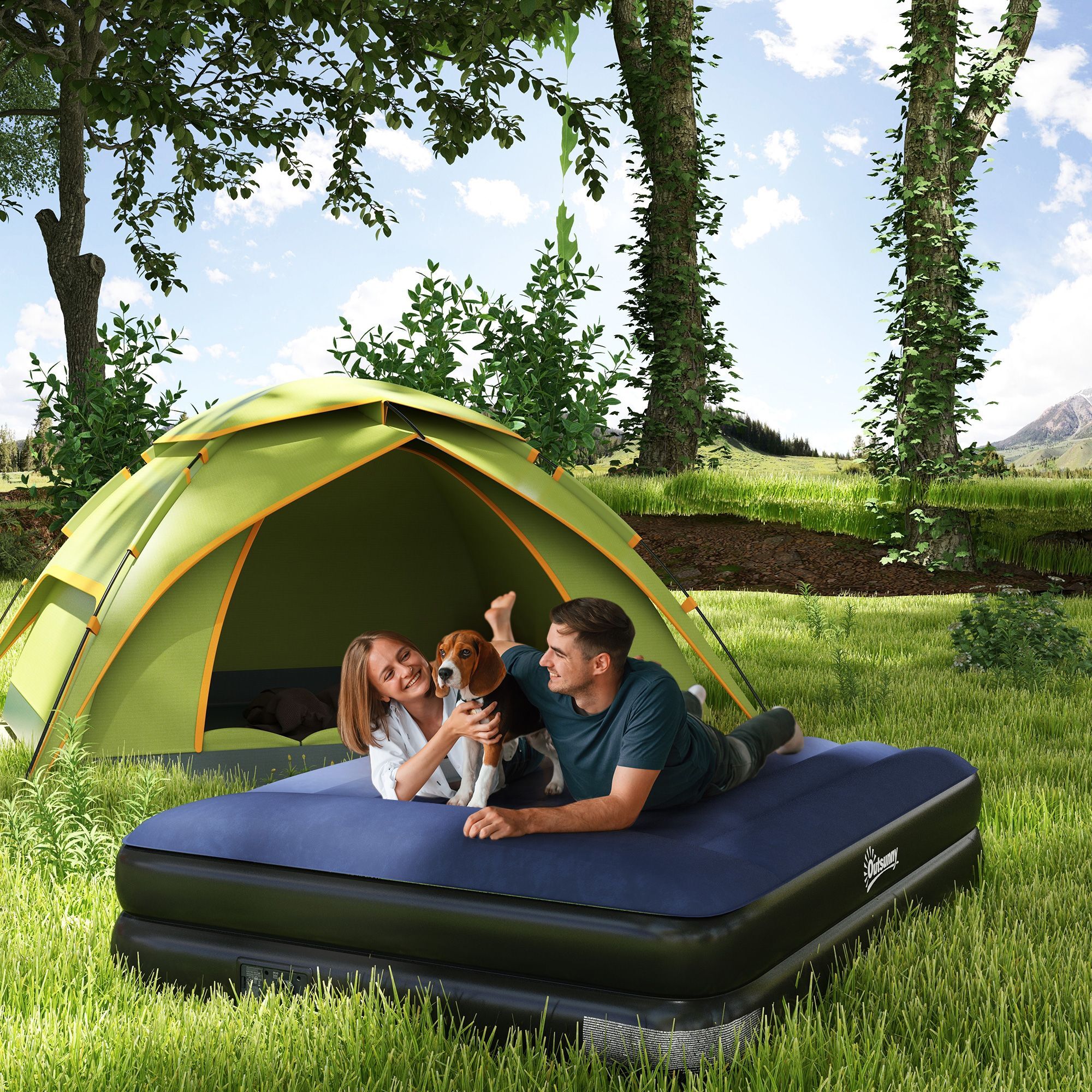 Outsunny Queen Air Bed With Built-in Electric Pump And Integrated Pillow