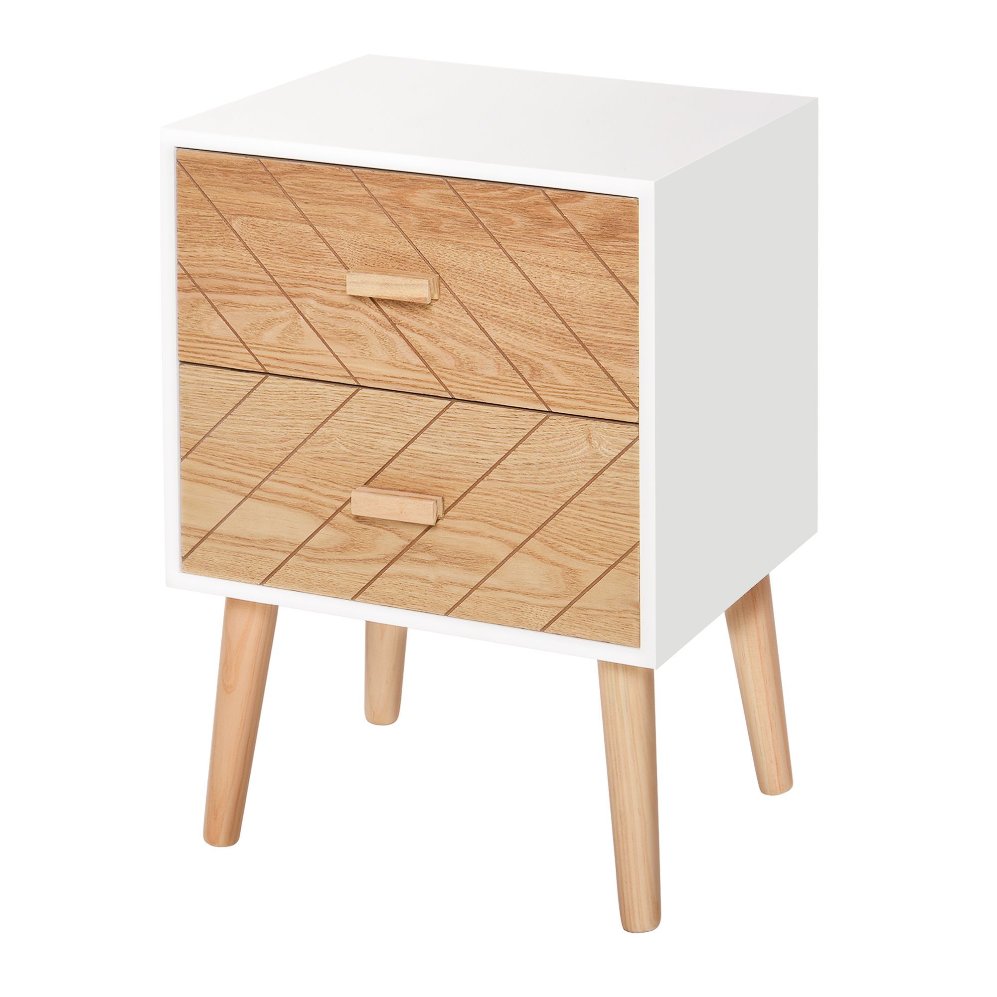Homcom Nordic Style 2 Drawers Side Cabinet Wooden Bedside Table Storage Chest Scandinavian Home Furniture