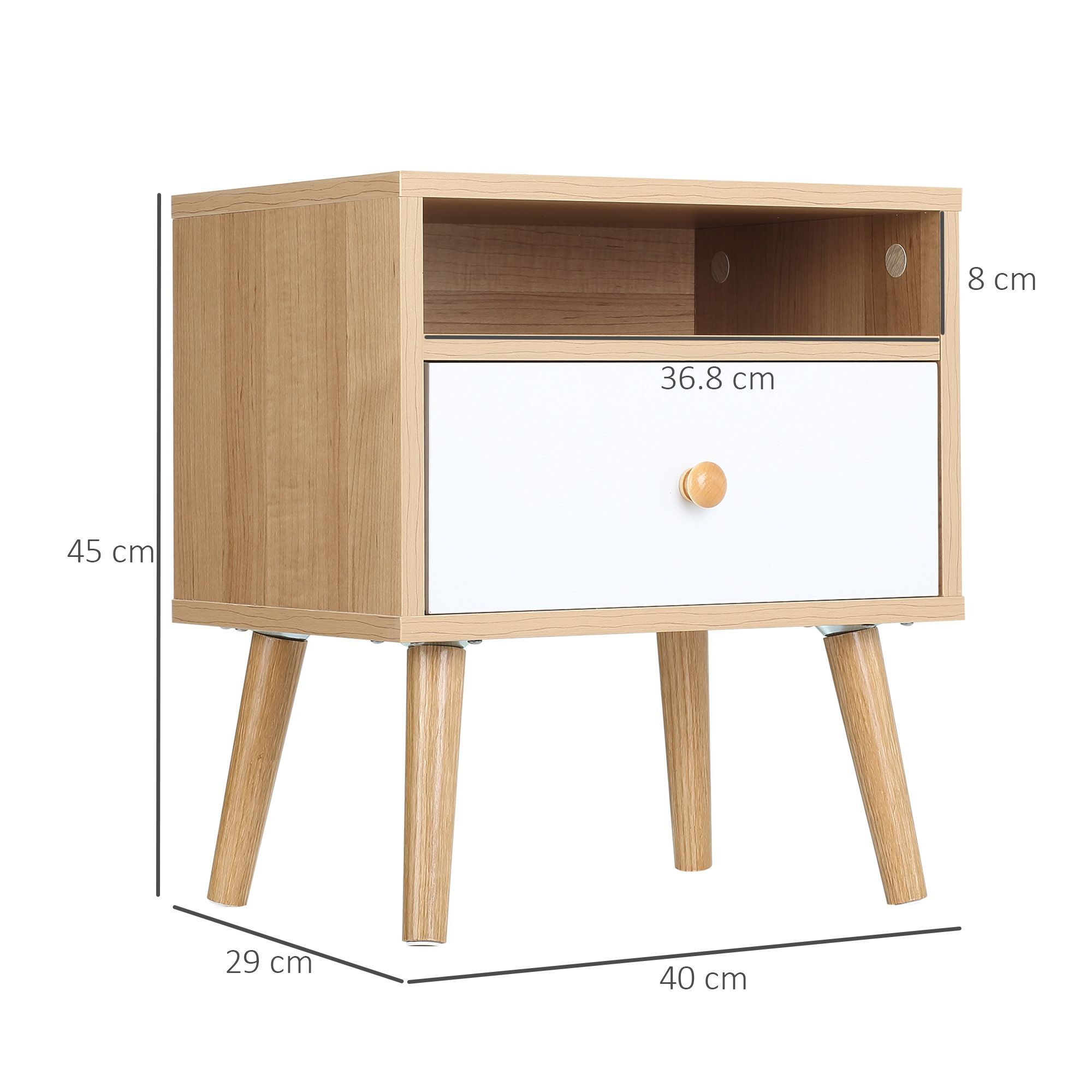 Homcom Bedside Table, Bedside Cabinet With Drawer And Shelf, Modern Nightstand, End Table, Natural