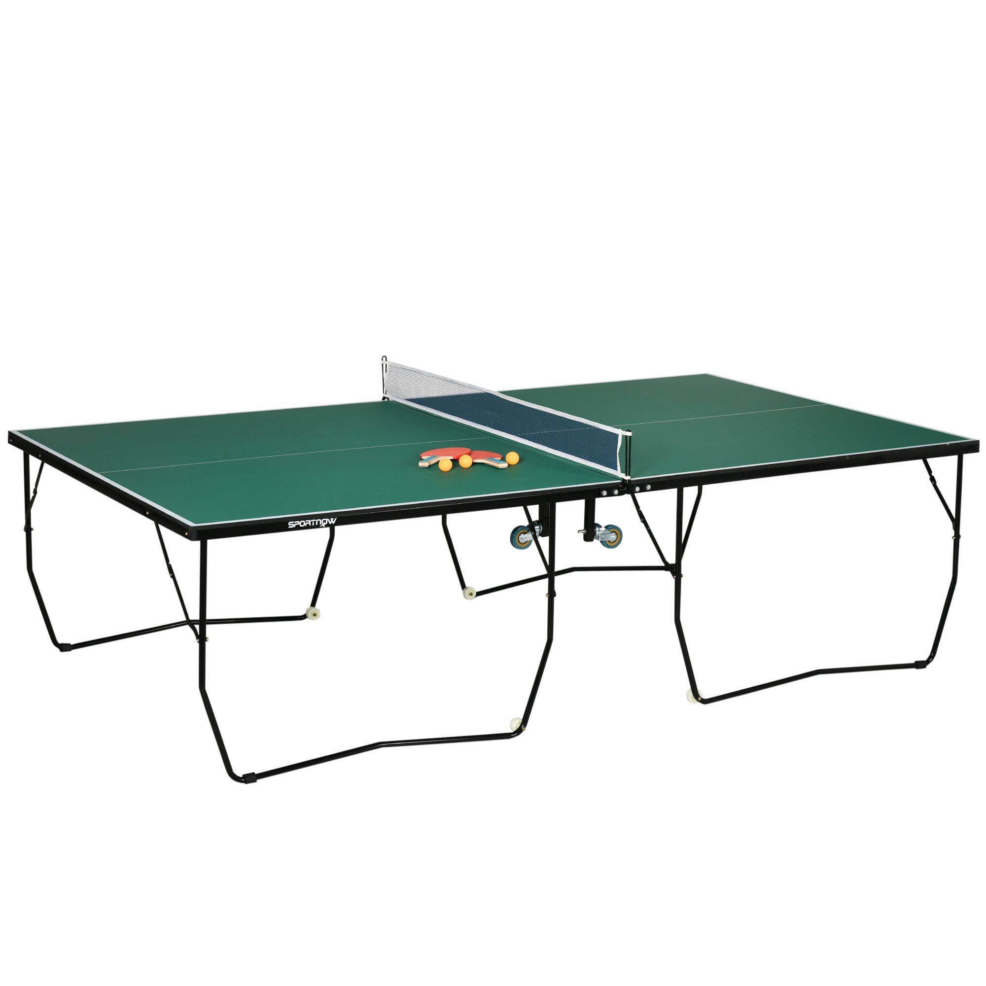 Sportnow 9ft Outdoor Folding Table, Tennis Table, With 8 Wheels, For Indoor And Outdoor Use - Green