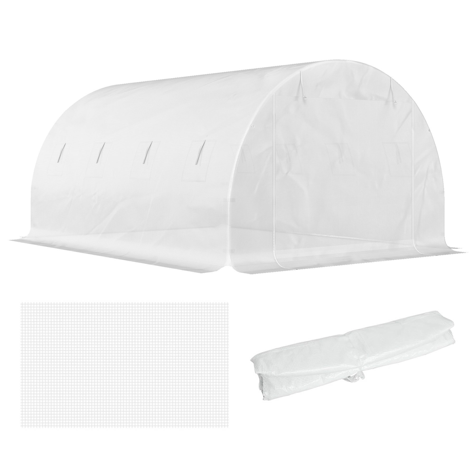 Outsunny 4 X 3 X 2m Greenhouse Replacement Cover Only Winter Garden Plant Pe Cover For Tunnel Walk-in Greenhouse With Roll-up Windows Door Outdoor, White