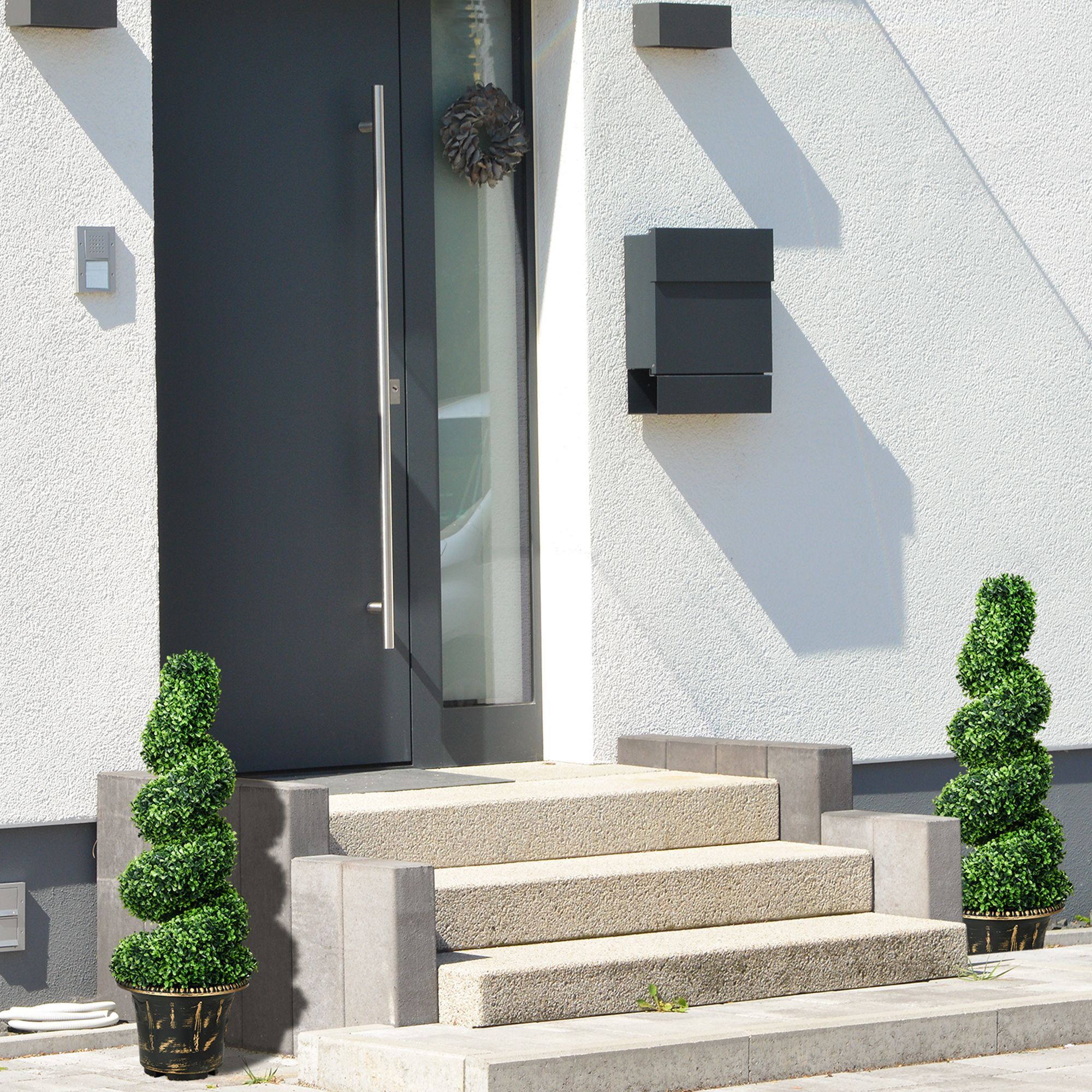 Homcom Set Of 2 Artificial Plants, Topiary Spiral Boxwood Trees With Pot, For Home Decor, 90cm