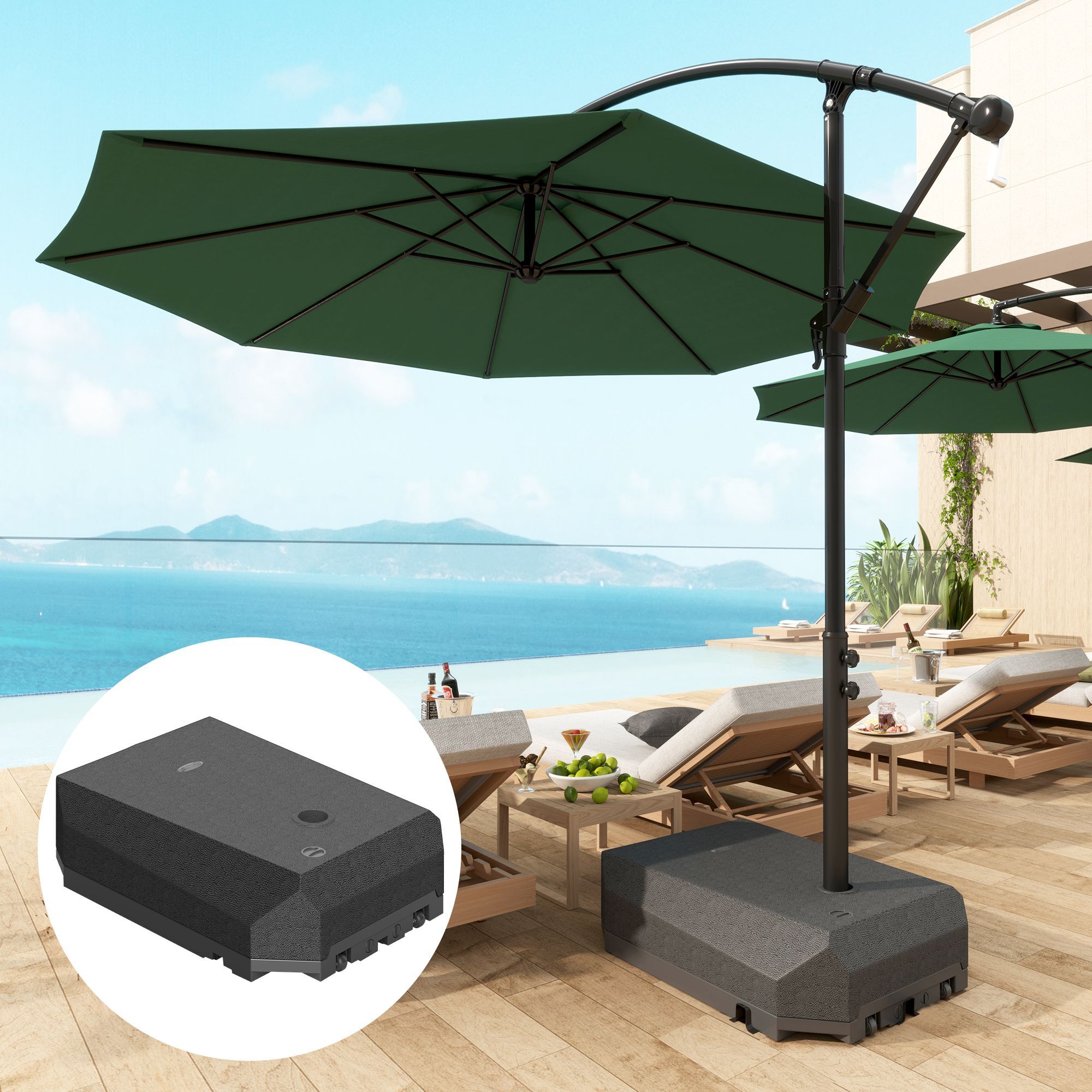 Outsunny Parasol Base Plastic Umbrella Stand For Cantilever Parasol With Wheels, Heavy Duty Umbrella Stand, Water/sand Filled