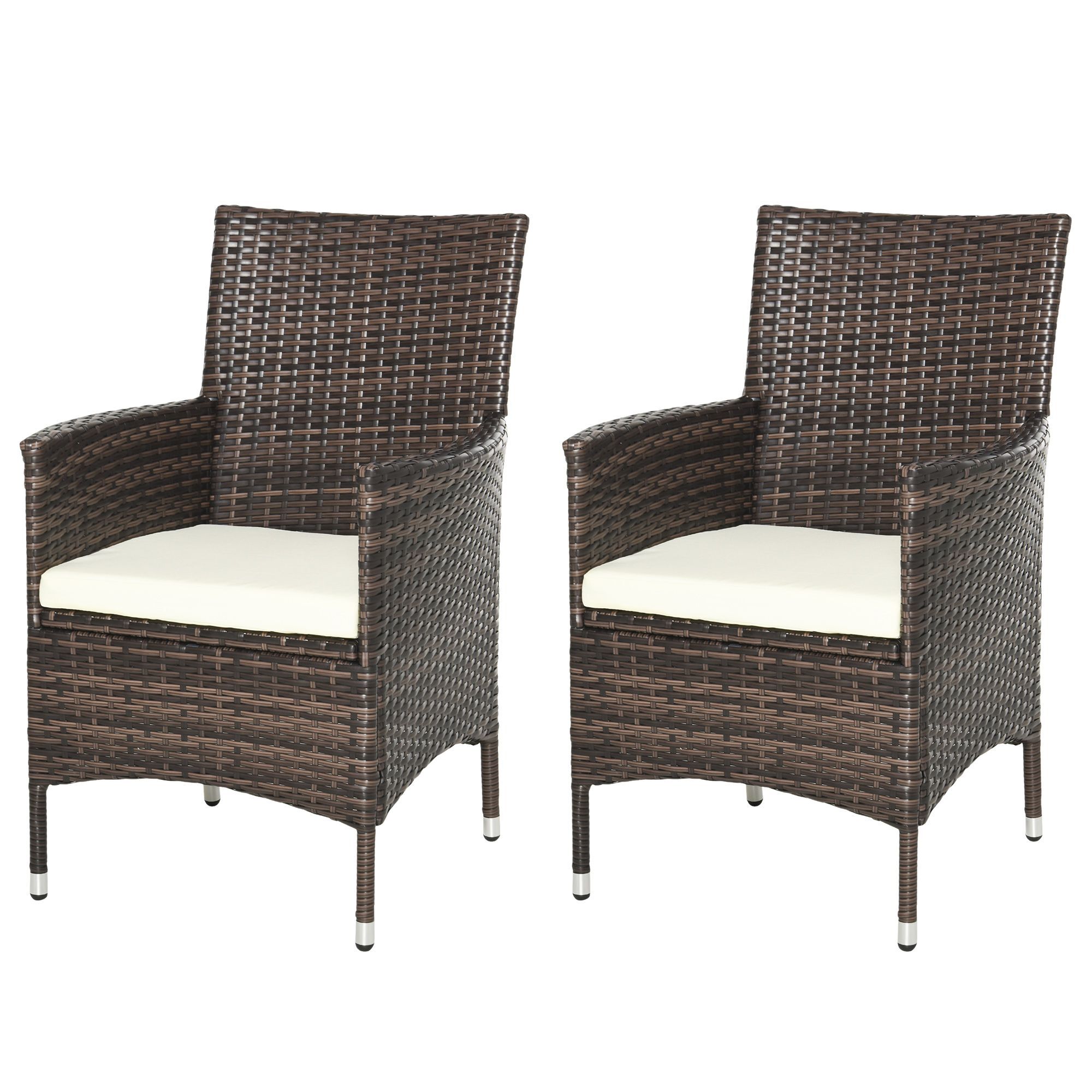 Outsunny 2 Seater Outdoor Rattan Armchair Dining Chair Garden Patio Furniture W/ Armrests Cushions Mixed Brown