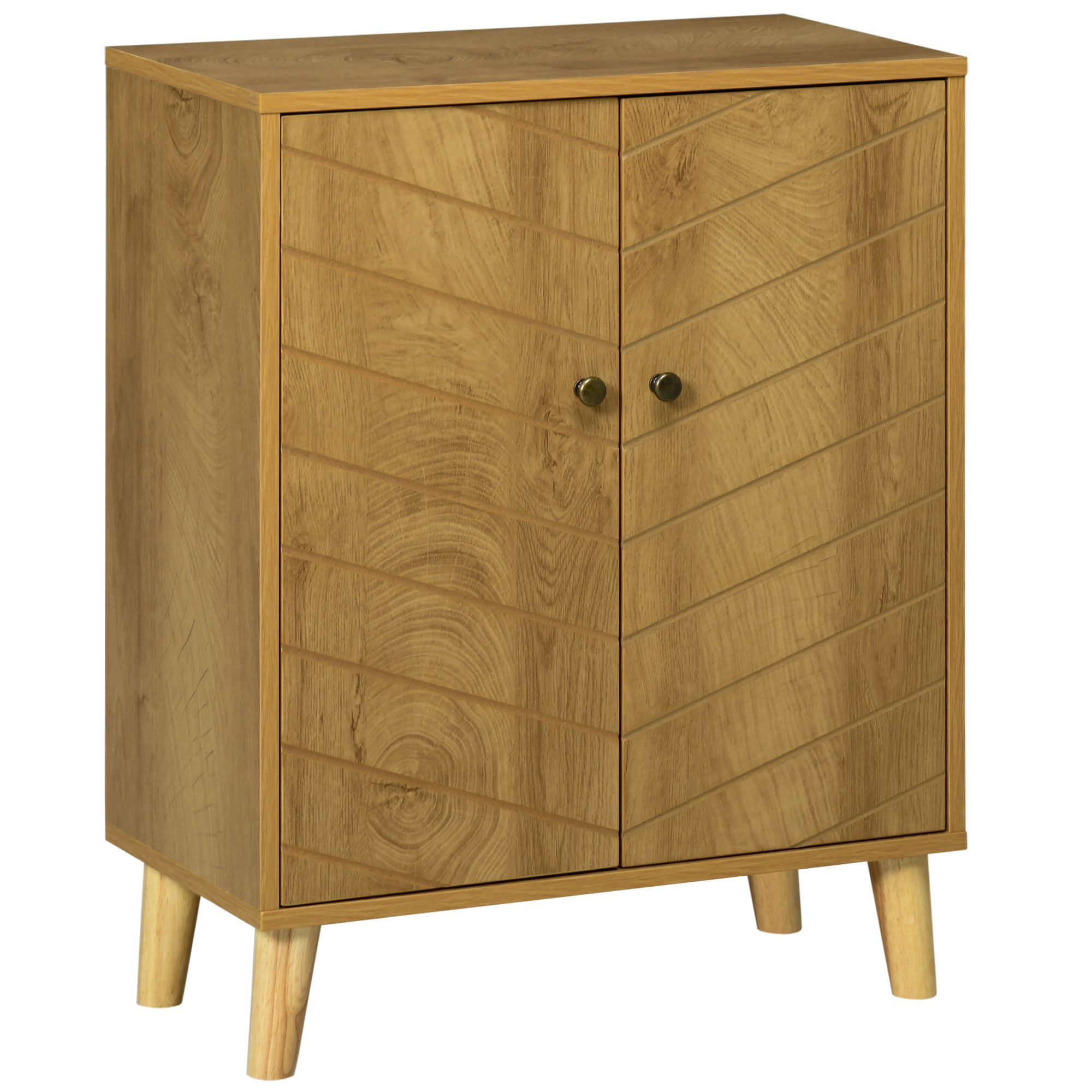 Homcom Vintage Storage Cabinet With Double Chevron Doors And Pine Wood Legs, Side Cabinet, Natural Wood Effect