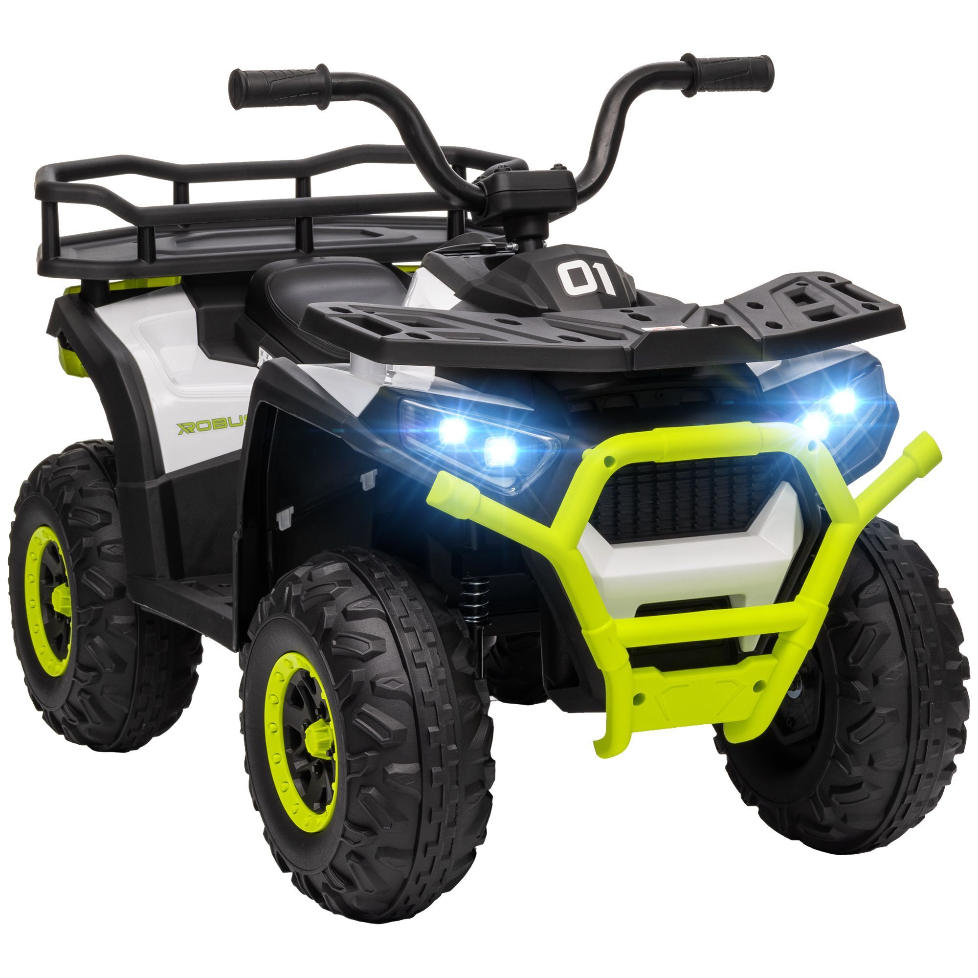 Aiyaplay 12v Kids Electric Ride On Atv, Battery Powered Quad Bike W/ Spring Suspension, Forward Backward, Storage Basket - Green