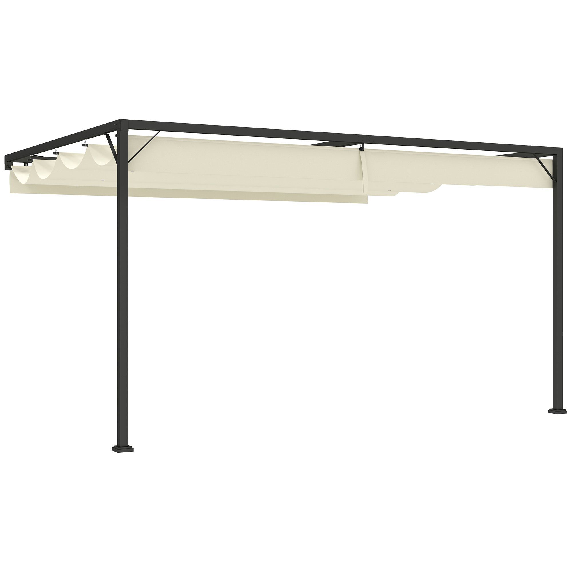 Outsunny 4 X 3(m) Outdoor Pergola Retractable Canopy Wall Mounted Gazebo Patio Shelter Sun Shade, Cream White