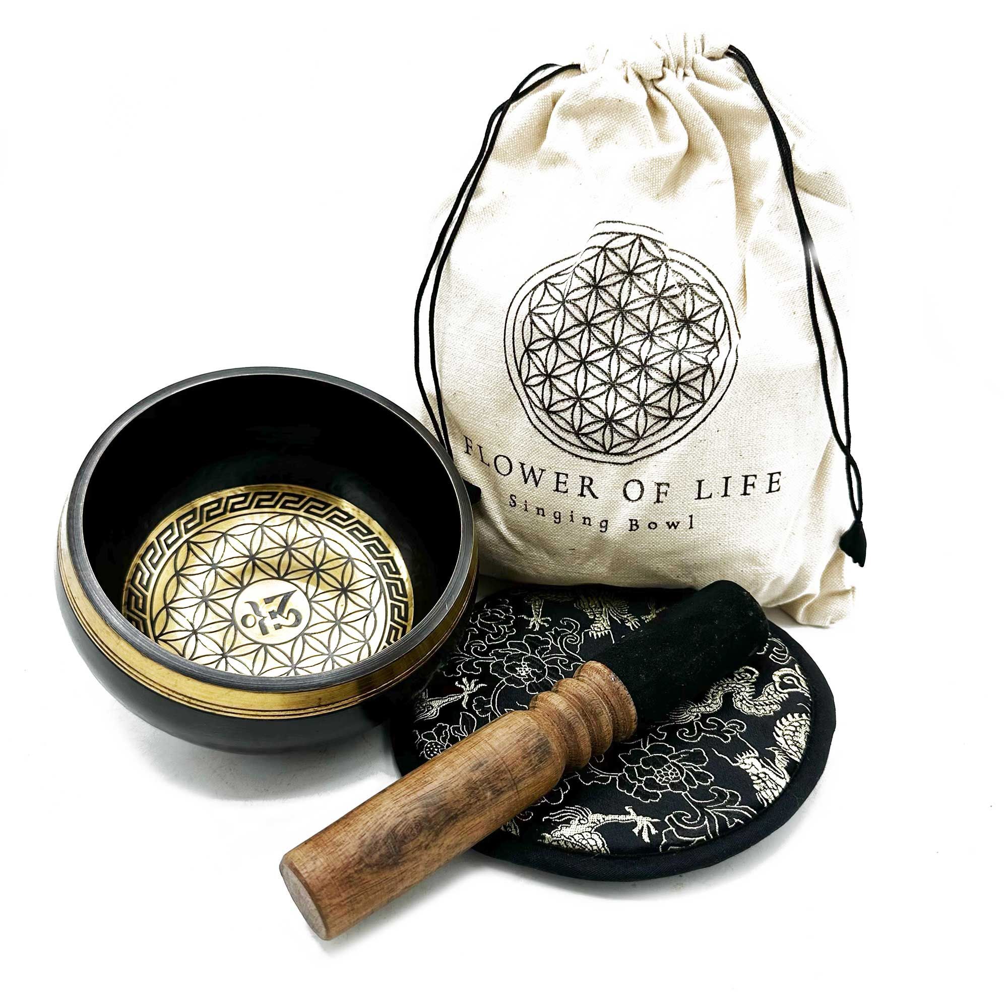 Hand Beaten & Engraved Singing Bowl Gift Set - 14cm - Flower Of Life