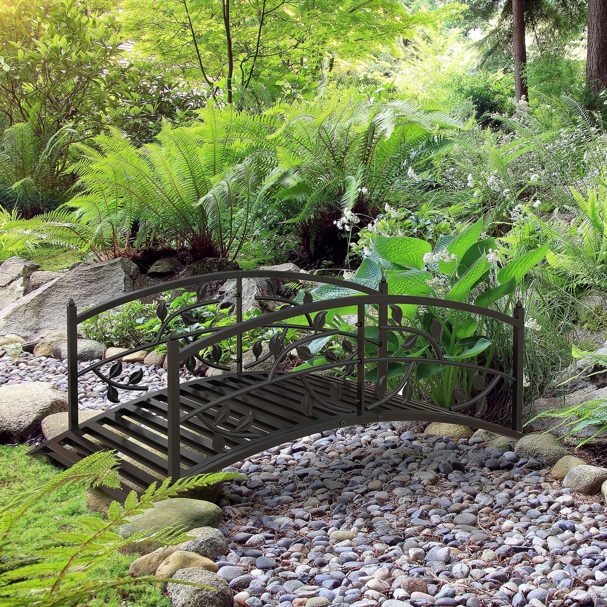 Outsunny 1.2m Metal Decorative Vine Pattern Arch Garden Bridge, Black