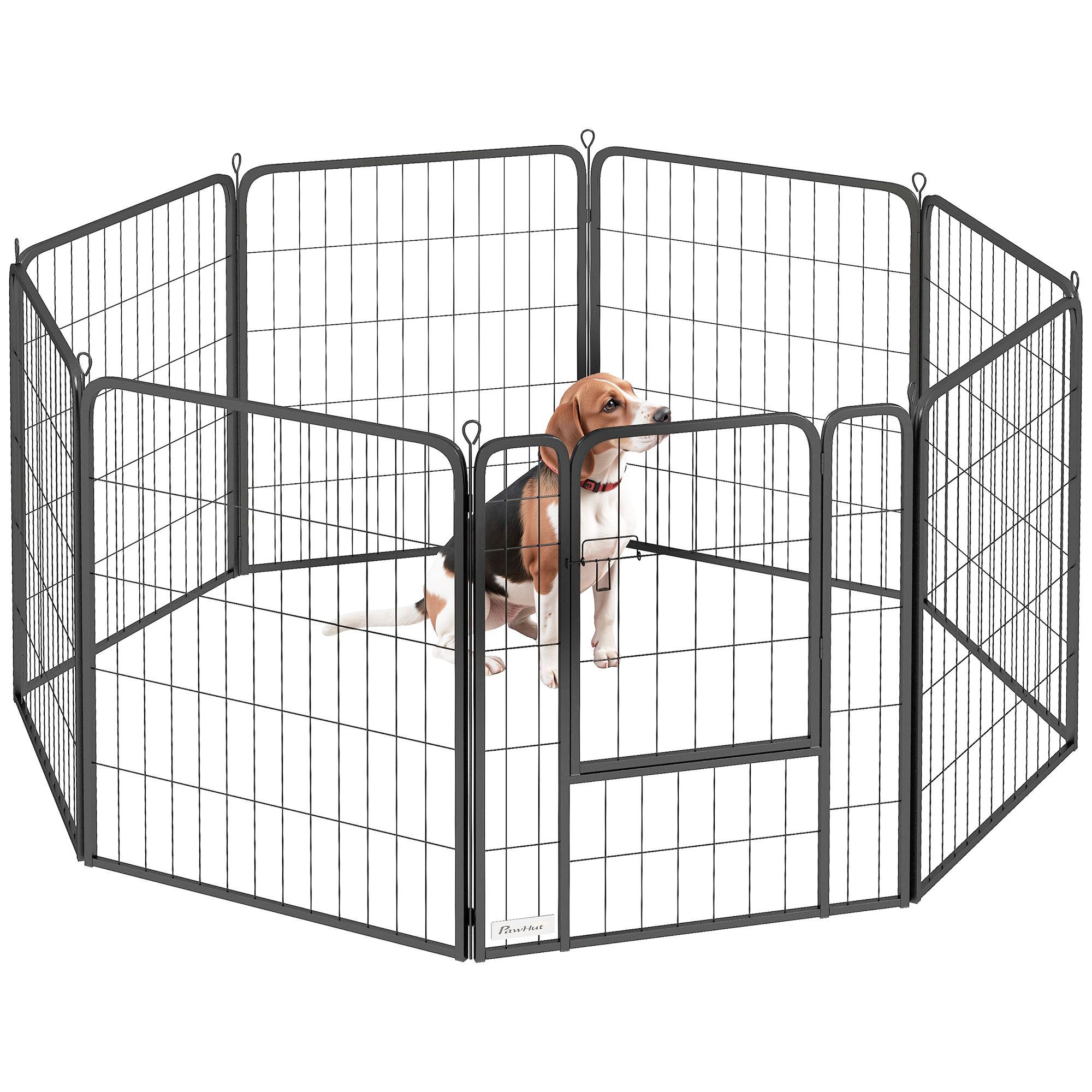 Pawhut 8 Panels Heavy Duty Dog Playpen With Door Indoor Outdoor, For Medium Dogs, 80cm High