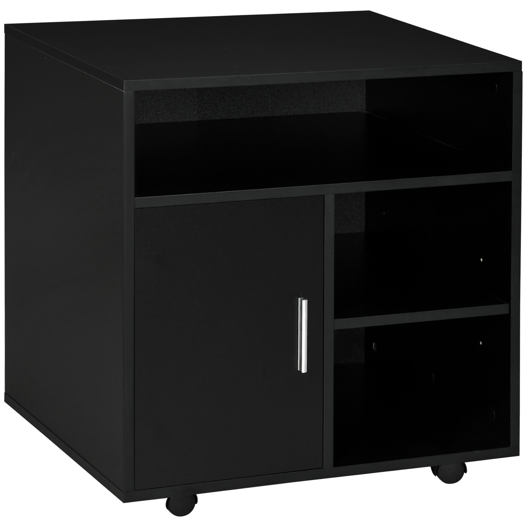 Homcom Multi-storage Printer Stand Unit Office Desk Side Mobile Storage W/ Wheels Modern Style 60l X 50w X 65.5h Cm - Black
