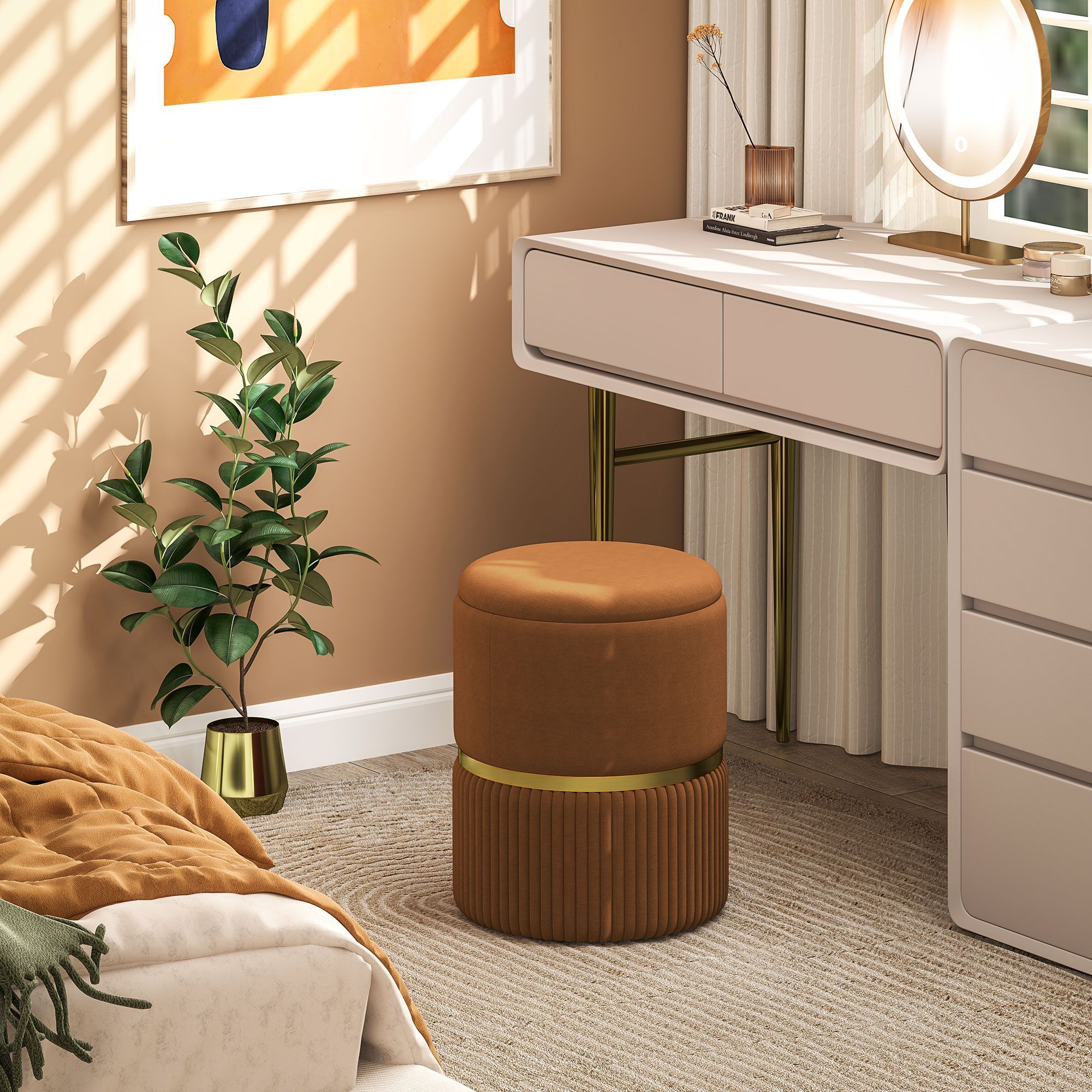 Homcom Velvet-feel Storage Ottoman - Brown