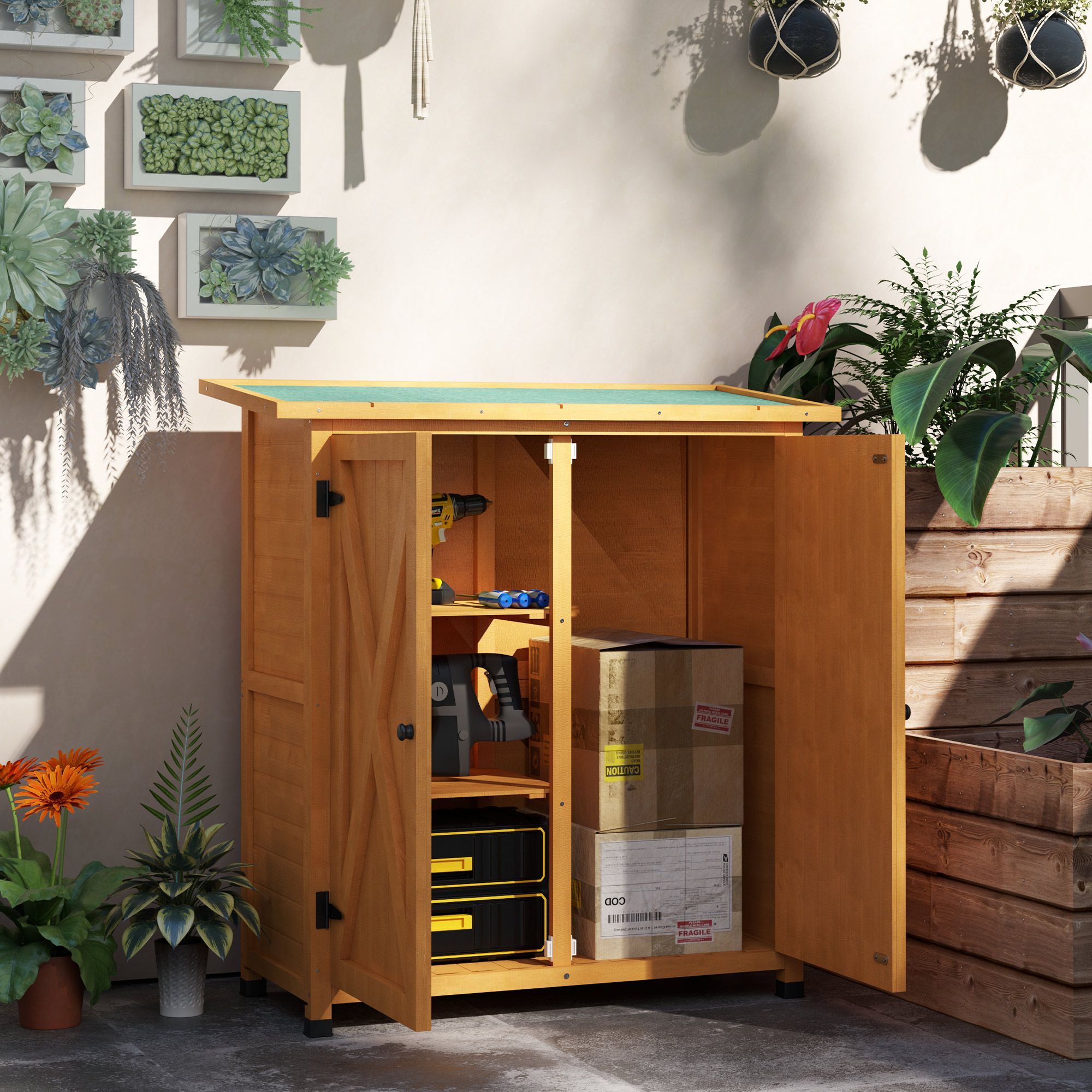 Outsunny 46.5 X 97cm Compact Wooden Storage Shed - Yellow
