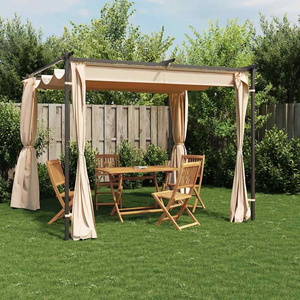 Vidaxl Gazebo With Curtains 3x3 M Cream Steel