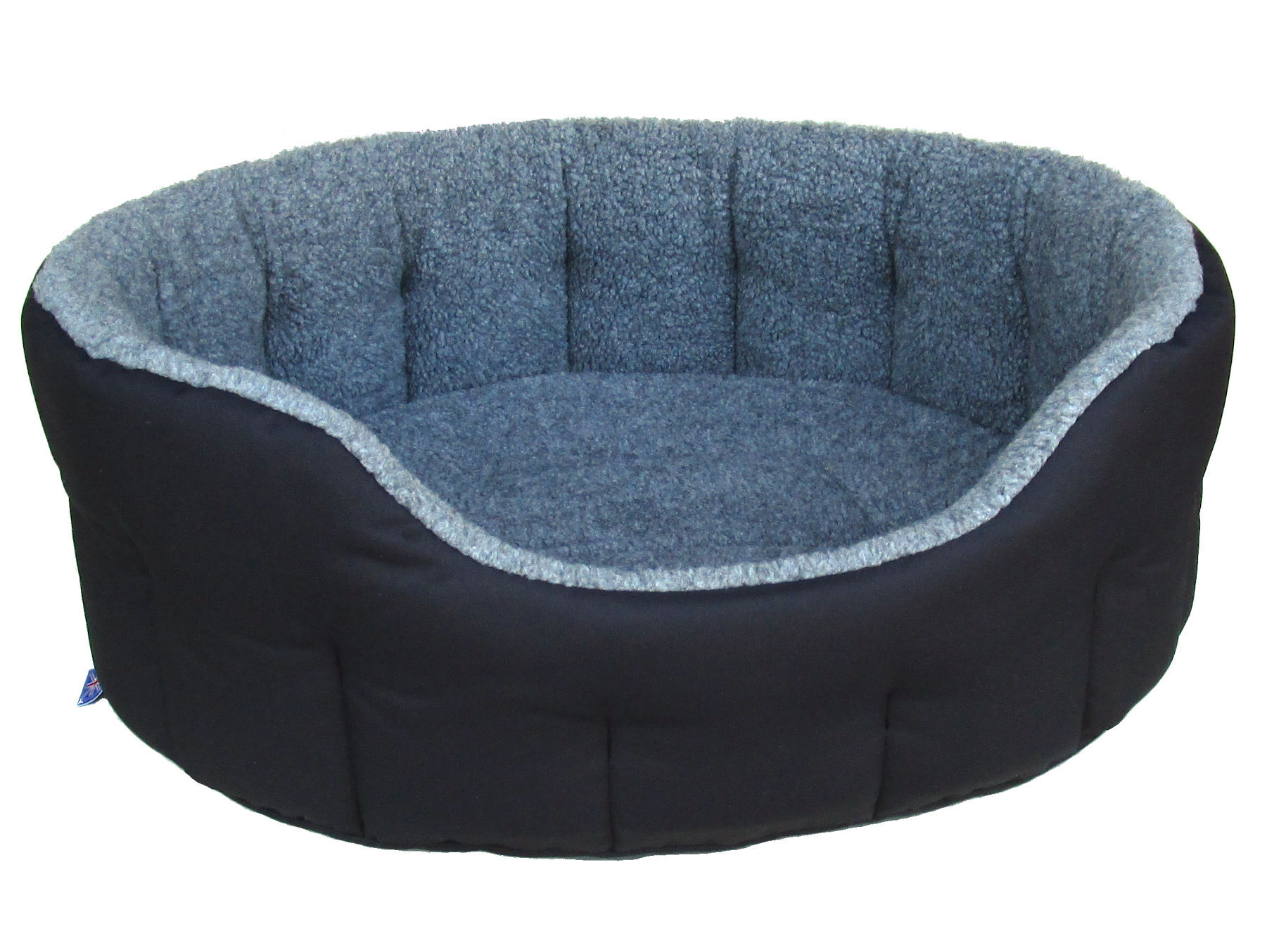 P&l Premium Oval Drop Fronted Bolster Style Heavy Duty Fleece Lined Softee Bed Black/silver Grey Size Intermediate Internal L51cm X W41cm X H20cm