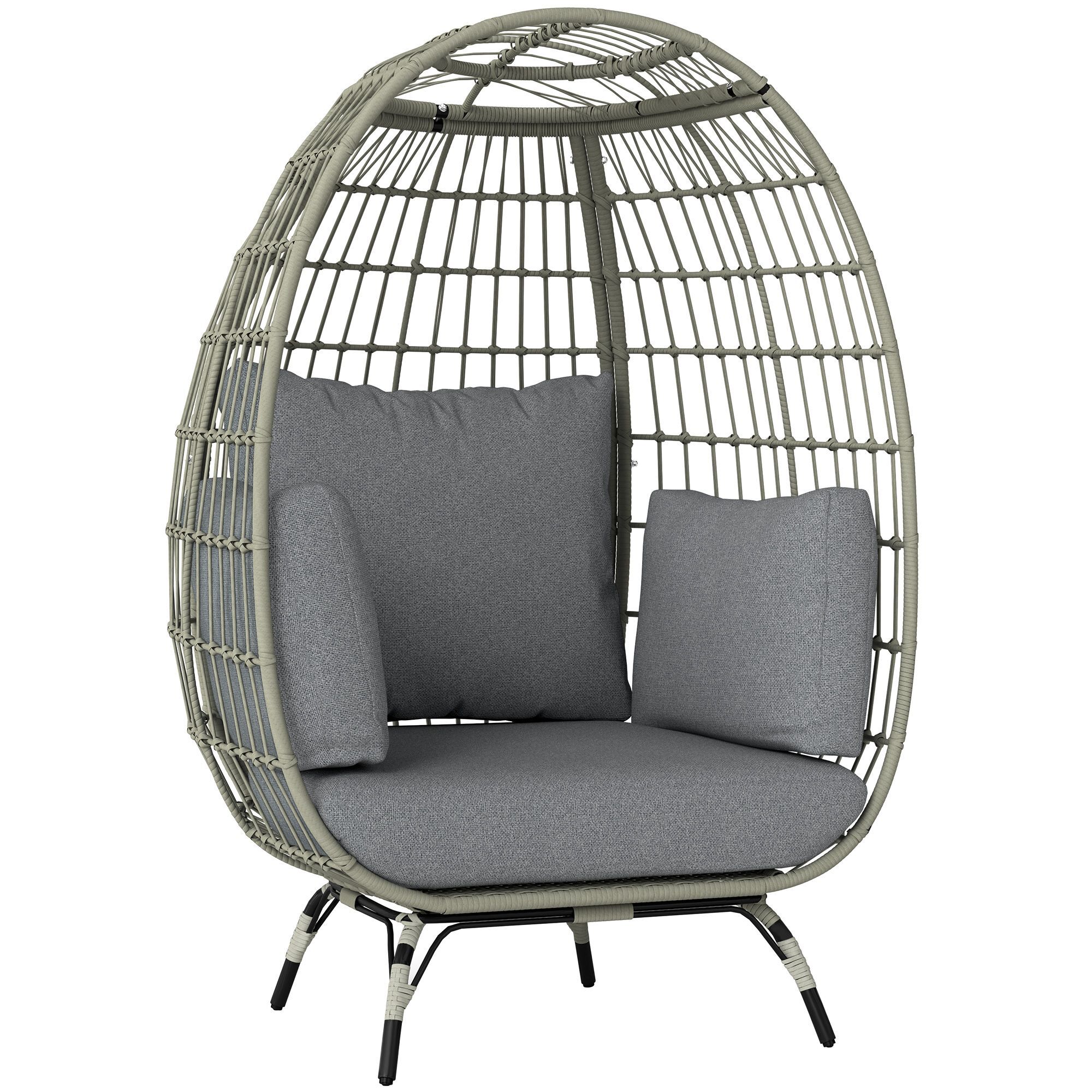 Outsunny Rattan Egg Chair With Cushions And Pillows, Charcoal Grey