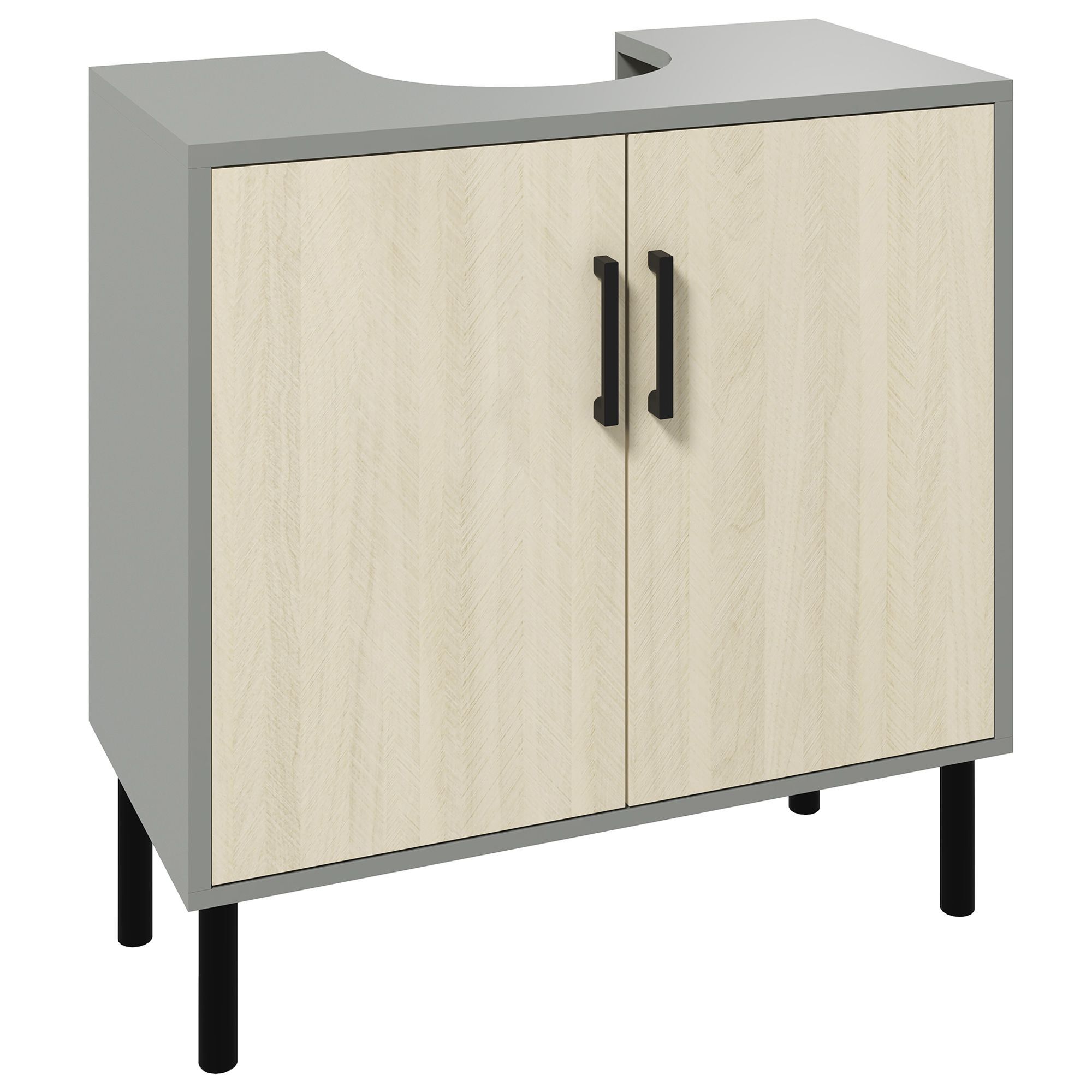 Kleankin Under Sink Cabinet, Under Sink Unit Bathroom Vanity, Storage Cupboard With Double Doors, Storage Shelves, 60x30x61cm, Natural